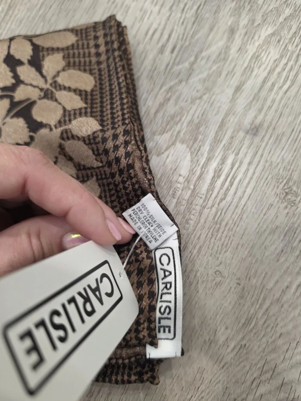 Carlisle NWT long Foliage Brown & Beige Silk Table Runner or scarf 17